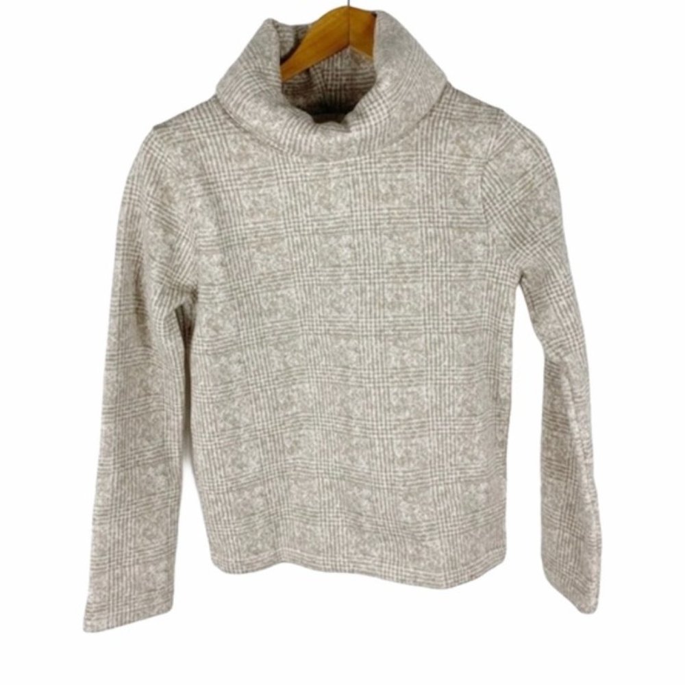 J Crew Tan Cream Plaid Mock Neck Pullover Sweater